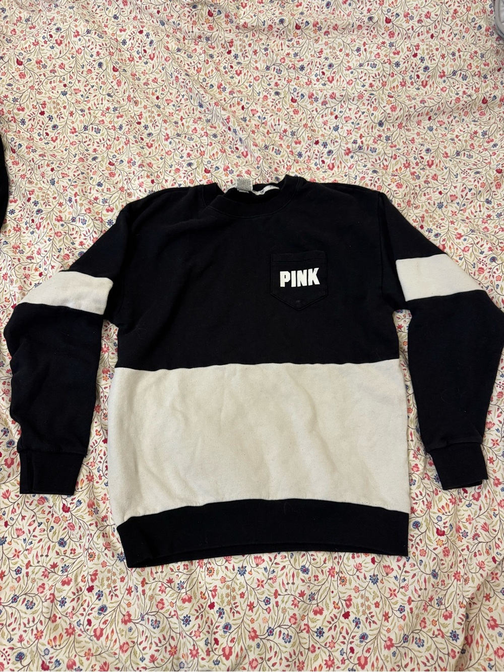 PINK Victoria's Secret Black & White Colorblock Crewneck Sweatshirt